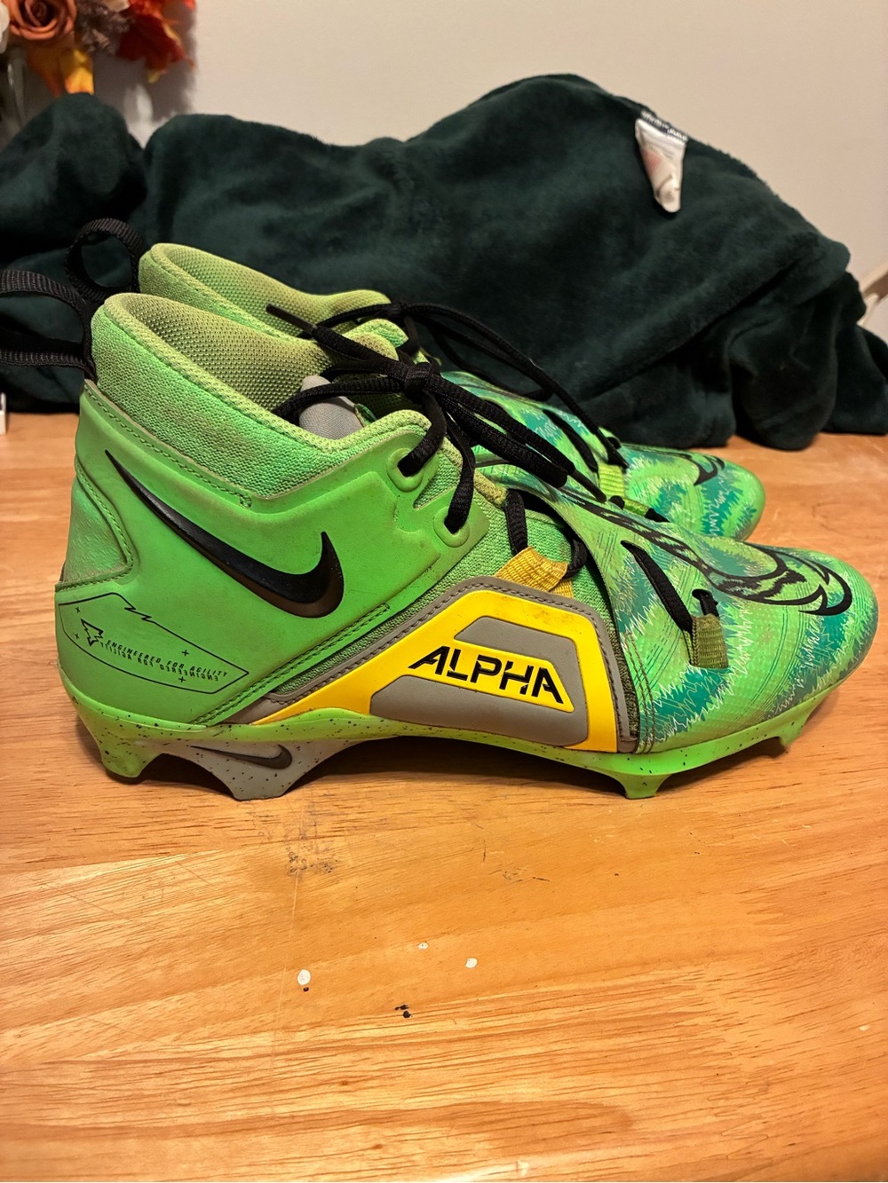 Nike Green and Yellow Kids Alpha Football Cleats - Picture 2 of 3